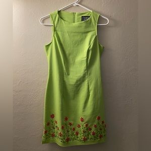 Lime green mini dress with flower details